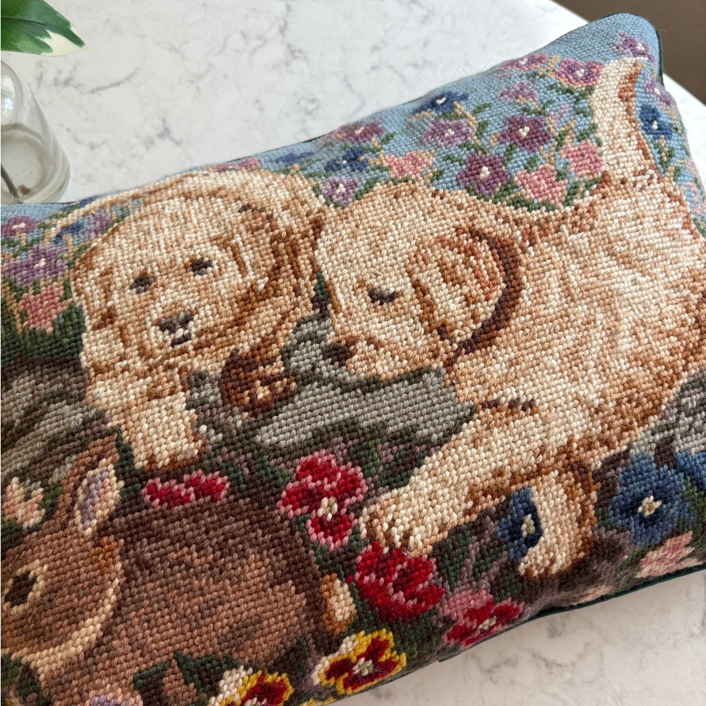Floral Animal Needlepoint Tapestry Pillow - Picture 2 of 8